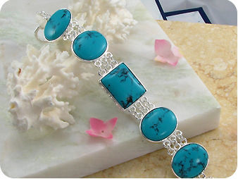 5x25mm Stones Chinese Turquoise Silver Tennis Bracelet