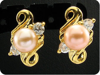 3x7mm Creamy Pearl Topaz Gold Pendant Earrings Set