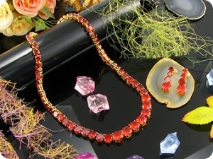 70x10~6mm Red Ruby Necklace Earrings Set