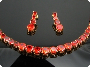 70x10~6mm Red Ruby Necklace Earrings Set