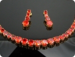 70x10~6mm Red Ruby Necklace Earrings Set