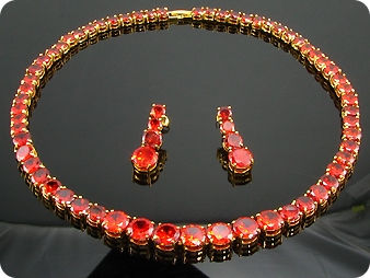 70x10~6mm Red Ruby Necklace Earrings Set