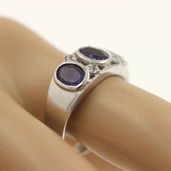 BAGUE IOLITE & TOPAZE BLANCHE