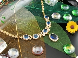 6x14-8mm Blue Sapphire Necklace + Earrings