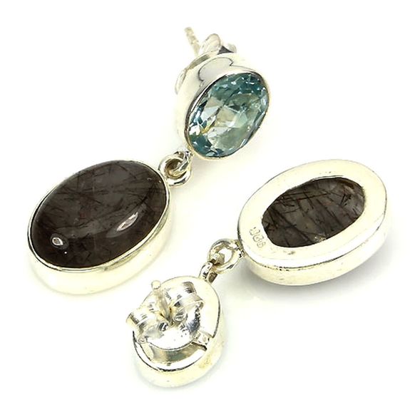 Boucles d'oreille Quartz rutile et Topaze bleu