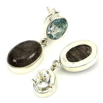 Boucles d'oreille Quartz rutile et Topaze bleu