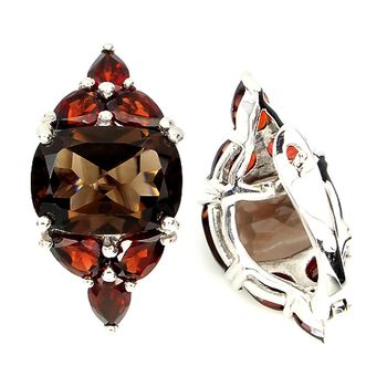 Boucles d'oreille Quartz fumé et Grenat