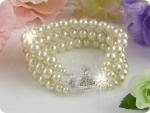 224x6~12mm White Pearl + Created Diamond Necklace Bracelet Earrings Set