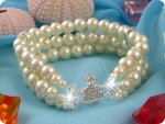 224x6~12mm White Pearl + Created Diamond Necklace Bracelet Earrings Set