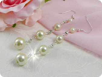 224x6~12mm White Pearl + Created Diamond Necklace Bracelet Earrings Set