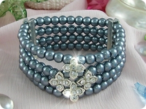 472x6~10mm Black Pearl + Created Diamond Necklace Bracelet Earrings Set