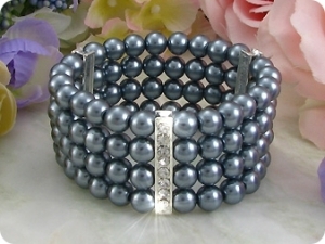 292x6~12mm Black Pearl + Created Diamond Necklace Bracelet Earrings Set