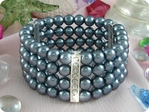 292x6~12mm Black Pearl + Created Diamond Necklace Bracelet Earrings Set