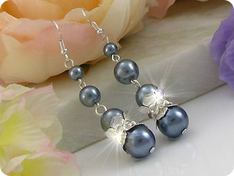 292x6~12mm Black Pearl + Created Diamond Necklace Bracelet Earrings Set