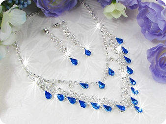 20x10mm Blue Sapphire Necklace Earrings Set