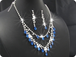 20x10mm Blue Sapphire Necklace Earrings Set
