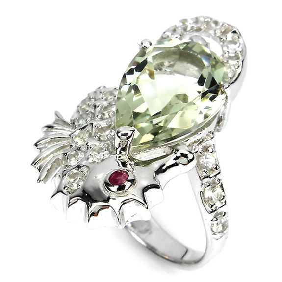 Green Amethyst, Ruby, White Topaz RING