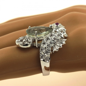 Green Amethyst, Ruby, White Topaz RING