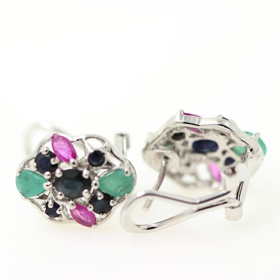 EMERALD RUBY SAPPHIRE EARRINGS