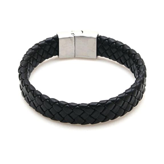 Bracelet homme en cuir tressé noir