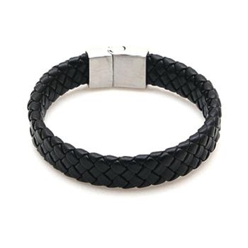 Bracelet homme en cuir tressé noir
