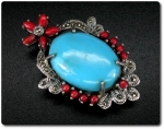 CORAL TURQUOISE & MARCASITE PENDANT
