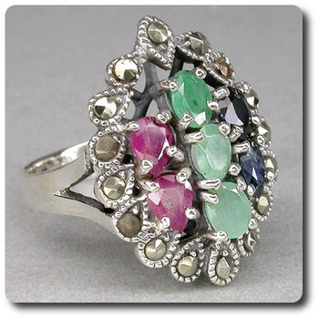 SAPPHIRE RUBY EMERALD & MARCASITE RING