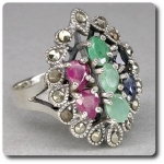 SAPPHIRE RUBY EMERALD & MARCASITE RING