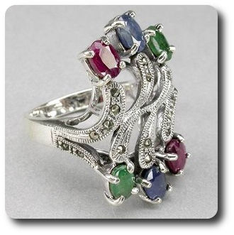 SAPPHIRE RUBY EMERALD & MARCASITE RING