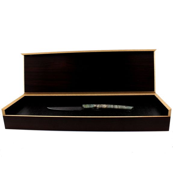Couteau LE THIERS® manche Jaspe, lame Damas, ressort guilloché.