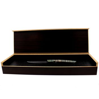 Couteau LE THIERS® manche Jaspe, lame Damas, ressort guilloché.