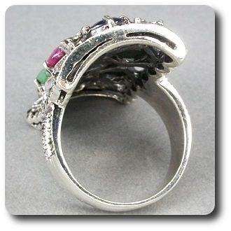 SAPPHIRE RUBY EMERALD & MARCASITE RING