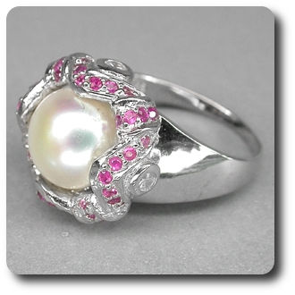 White Pearl & Red Ruby Ring