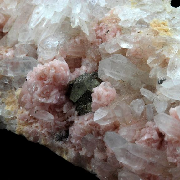 Rhodochrosite, Quartz, Pyrite.