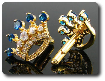 10x4 mm Blue Sapphire Crown Cufflink
