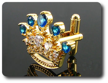 10x4 mm Blue Sapphire Crown Cufflink