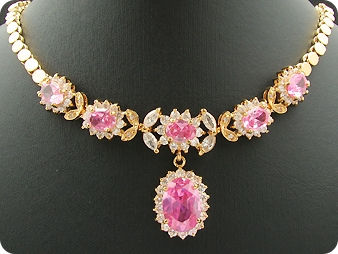 PARURE COLLIER SAPHIR ROSE + BOUCLES D'OREILLE