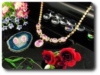 PARURE COLLIER SAPHIR ROSE + BOUCLES D'OREILLE