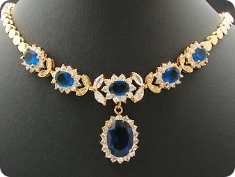 6x14-8mm Blue Sapphire Necklace + Earrings