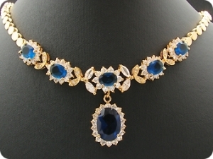 6x14-8mm Blue Sapphire Necklace + Earrings