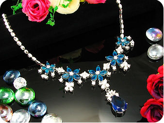 18~6mmx26 Blue Sapphire Necklace + Earrings