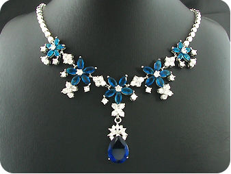 18~6mmx26 Blue Sapphire Necklace + Earrings