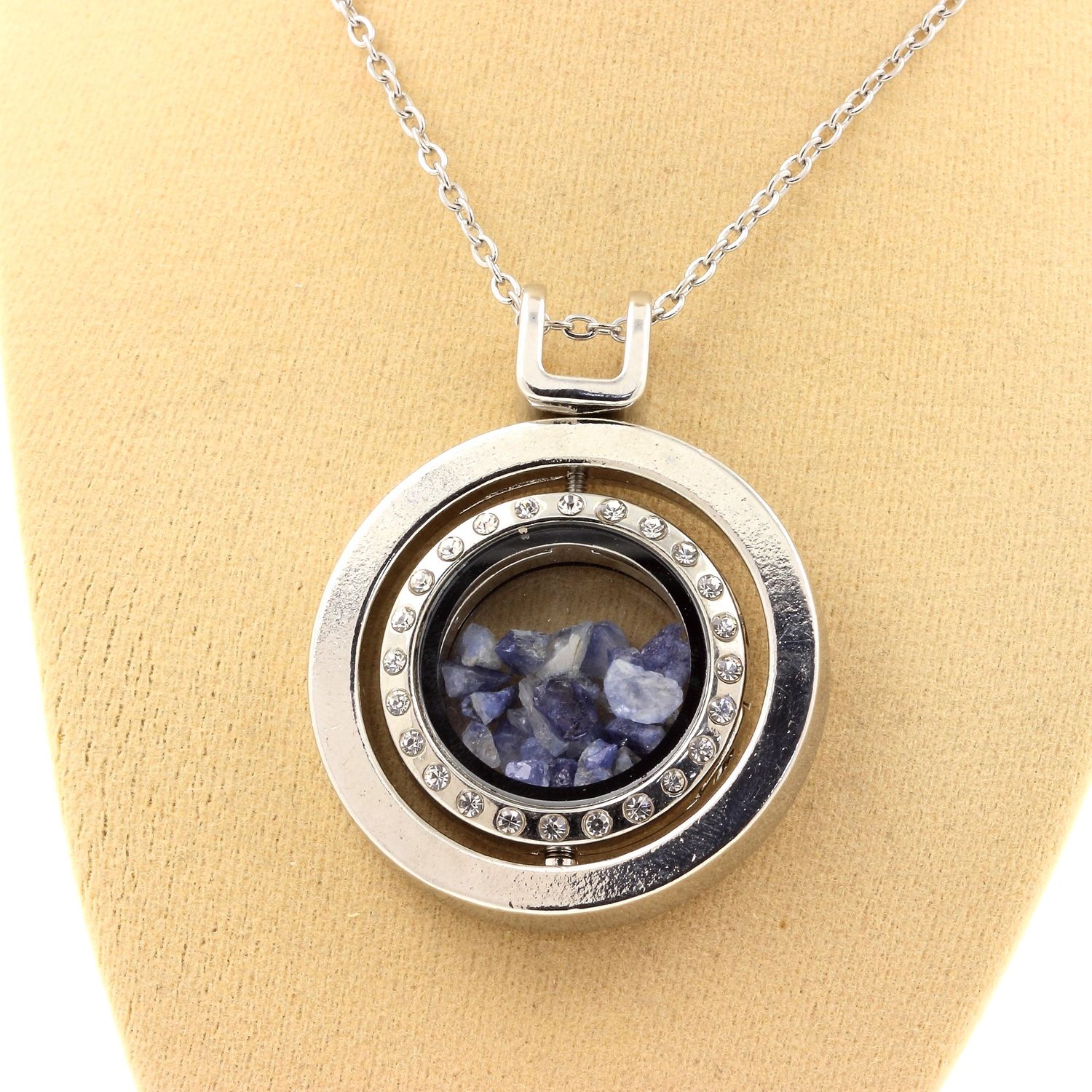 Collier Avec Bénitoite Brute Modèle Sablier Sphérique - Neuf - Marque A Bijoux