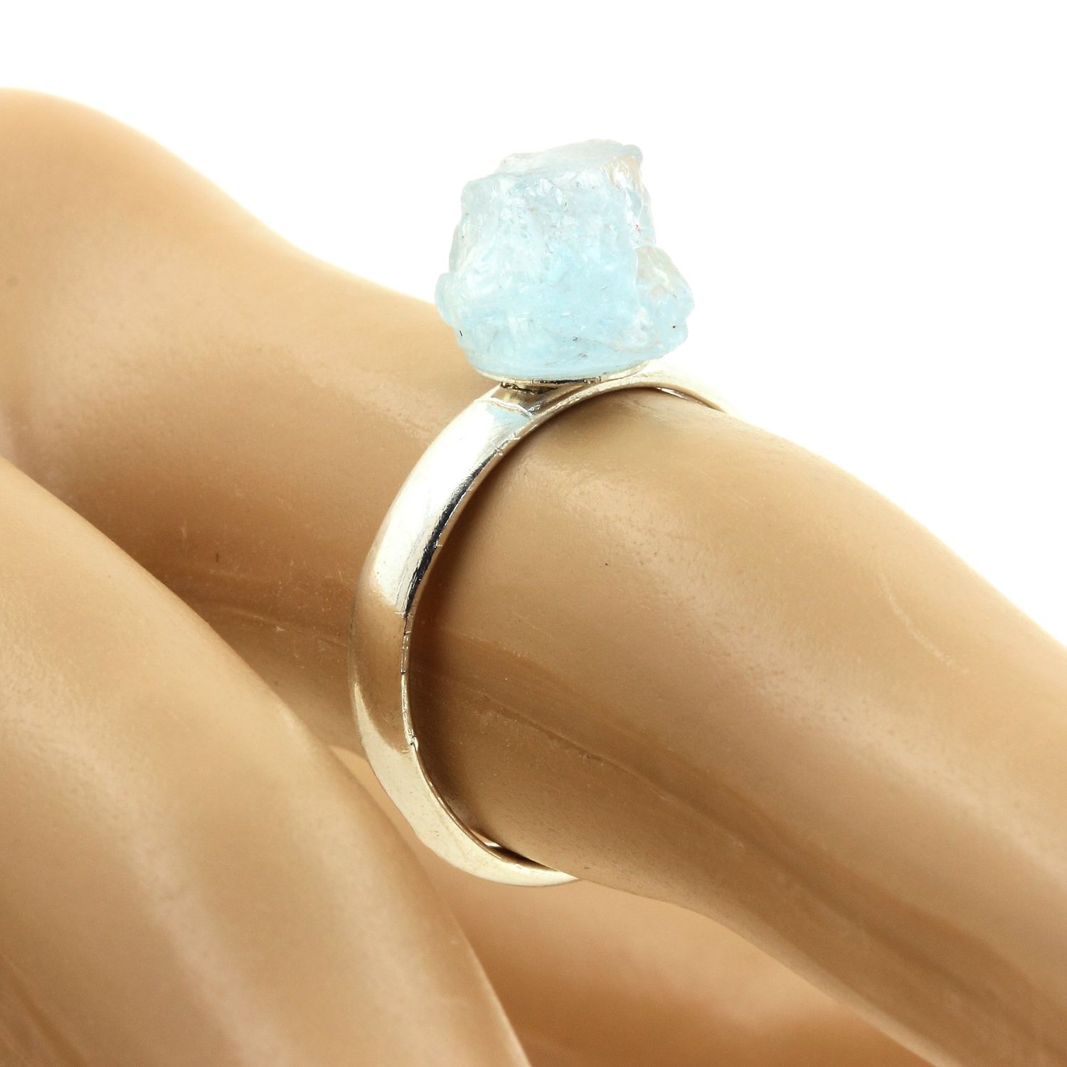 Bague En Aigue-marine Naturelle Et Argent 925 – Taille 56 – 17x13x6 Mm – Neuf Avec étiquettes