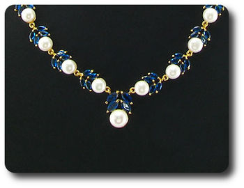 Pearl & Blue Sapphire Necklace + Earrings