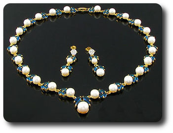Pearl & Blue Sapphire Necklace + Earrings