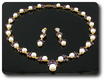 Pearl & Purple Amethyst Necklace + Earrings