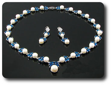 Pearl & Blue Sapphire Necklace + Earrings