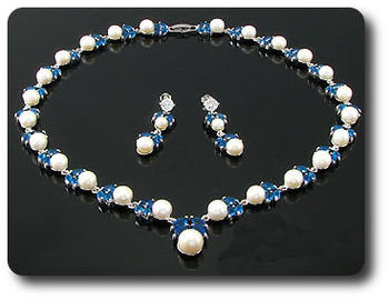 Pearl & Blue Sapphire Necklace + Earrings