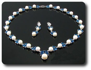 Pearl & Blue Sapphire Necklace + Earrings